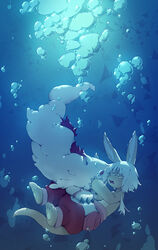  2others animal_ears creature crying furry long_hair made_in_abyss mitty_(made_in_abyss) multiple_others nanachi_(made_in_abyss) open_mouth red_eyes tail tears toorara topless underwater whiskers white_hair 