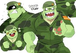  anthro bear camo camo_clothing camo_print clothing flippy_(htf) fliqpy_(htf) fur green_body green_fur happy_tree_friends headgear headwear hyaku_(artist) male mammal pattern_clothing smile text 