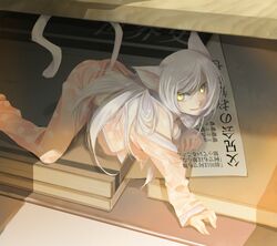  animal_ears bakemonogatari black_hanekawa cat_ears commentary_request female hanekawa_tsubasa long_hair monogatari_(series) nasuo224 nekomonogatari pajamas revision solo white_hair yellow_eyes 