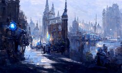  ai-generated architecture building carriage cathedral chinese_commentary city cloud commentary_request day gothic_architecture lamppost lord_of_the_mysteries midjourney no_humans on1984 outdoors pollution reflective_floor reflective_surface road scenery shadow sky street window 