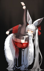  absurdly_long_hair alcohol animal_ears artist_name asanagi_(azur_lane) azur_lane black_background black_gloves black_leotard black_thighhighs bow breasts cleavage_cutout closed_mouth clothing_cutout commentary commentary_typo cup detached_sleeves drinking_glass elbow_gloves expressionless feet female fingerless_gloves fox_ears fox_girl fox_tail gloves hairbow highres hugging_own_legs in_container in_cup leg_up leotard long_hair looking_at_viewer no_shoes red_bow simple_background small_breasts soles solo sonaworld stirrup_legwear tail thick_eyebrows thighhighs toeless_legwear toes twintails very_long_hair wide_sleeves wine wine_glass yellow_eyes 