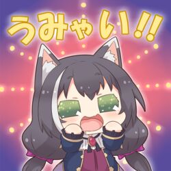  animal_ear_fluff animal_ears black_hair blush cat_ears cat_girl chibi commentary_request drooling female green_eyes hands_on_own_cheeks hands_on_own_face karyl_(princess_connect!) long_hair long_sleeves low_twintails mouth_drool multicolored_hair nerunerunerune open_mouth princess_connect! puchimasu! solo sparkling_eyes streaked_hair translated twintails white_hair yuureidoushi_(yuurei6214) 