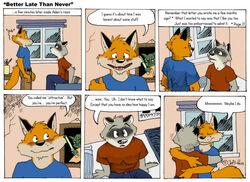 2005 aiden_harris anthro black_body black_fur black_text blue_bottomwear blue_clothing blue_pants blue_shirt blue_topwear blush bottomwear canid canine closet_coon clothed clothing colin_young comic coming_out detailed_background dialogue duo embrace english_text fox fur grey_body grey_fur hatching_(art) hug inside leafdog male male/male mammal orange_body orange_fur pants procyonid raccoon red_blush red_clothing red_fox red_shirt red_topwear shaded shirt speech_bubble star_wars stated_homosexuality stated_sexuality tail tan_body tan_bottomwear tan_clothing tan_fur tan_pants text topwear true_fox window yoda