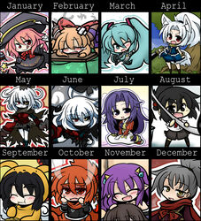  6+girls =_= ^_^ ahoge animal_ears aqua_eyes aqua_hair bandages bare_shoulders black_hair black_sclera blue_eyes blue_hair blush bow bracelet cardcaptor_sakura chart chibi claret claws closed_eyes colored_sclera commentary_request comparison cosplay embarrassed eyeball full-face_blush grey_eyes grey_hair hair_up hairbow hat hatsune_miku headpat headphones horn_ornament horn_ribbon horns ibuki_suika jewelry kero_(cardcaptor_sakura) kero_(cardcaptor_sakura)_(cosplay) long_hair multiple_girls necktie oerba_yun_fang one_eye_closed one_year_artist_progress_record oono_mayu orange_eyes pink_hair pixiv_azriel pixiv_fantasia pixiv_fantasia_sword_regalia pixiv_r.p.h pixiv_witch pointy_ears ponytail purple_hair red_eyes red_hair ribbon school_uniform sekigahara_gakuen sitting skirt smile steam summon_night sword tail tattoo tongue tongue_out touhou twintails vocaloid wand weapon white_hair wolf_ears wolf_tail yanagi_(nurikoboshi) yellow_eyes 