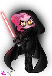 2013 armor blackmorass cloak clothing crossover earth_pony equid equine female friendship_is_magic fur hair hasbro horse lightsaber looking_at_viewer mammal melee_weapon my_little_pony parody pink_body pink_fur pink_hair pinkie_pie_(mlp) pony red_lightsaber solo star_wars sword weapon