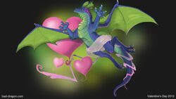 16:9 2013 abstract_background ambiguous_gender bad_dragon claws dragon feral green_body green_eyes green_scales heart_symbol hi_res holidays membrane_(anatomy) membranous_wings mythological_creature mythological_scalie mythology narse purple_body scales scalie simple_background solo spread_wings tail text url valentine&#039;s_day wallpaper widescreen wings