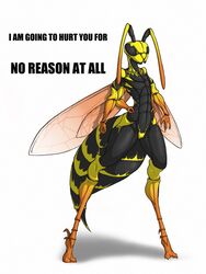 2013 2_antennae 2_toes 3_fingers 4_arms 4_wings ambiguous_gender antennae_(anatomy) anthro arthropod arthropod_abdomen biped black_abdomen black_antennae black_body black_exoskeleton black_eyes black_text caption casual_nudity common_wasp common_yellow-jacket dark_eyes dark_text digital_media_(artwork) empty_eyes english_text exoskeleton feet female_(lore) fingers front_view full-length_portrait grey_background hands_on_hips hands_on_waist hook hymenopteran impact_(font) insect_wings insects leg_markings markings multi_arm multi_limb multi_wing multicolored_abdomen multicolored_antennae multicolored_body multicolored_exoskeleton nude orange_antennae orange_body orange_exoskeleton orange_markings portrait pose red_wings sentientsocks simple_background socks_(marking) solo spread_legs spreading standing stinger striped_abdomen striped_body striped_exoskeleton stripes text thick_thighs three-quarter_view toes translucent translucent_wings two_tone_abdomen vespid wasp white_background wide_hips wide_stance wings yellow_abdomen yellow_antennae yellow_body yellow_exoskeleton yellow_markings yellow_stripes yellowjacket_(wasp)