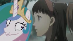 16:9 2013 2snacks accessory animated atlus black_hair crossover crown equid equine female feral friendship_is_magic group hair hasbro headband headgear horn horse low_res mammal megami_tensei megami_tensei_persona multicolored_hair my_little_pony open_mouth persona_(series) persona_4 plant pony princess_celestia_(mlp) purple_eyes sega short_playtime tiara tree two_best_friends_play two_best_sisters umbrella widescreen yukiko_amagi