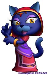 2008 alpha_channel amber_eyes animal_crossing anthro blue_body blue_fur clothing eyeshadow felid female fortune_teller fur gypsy katrina_(animal_crossing) low_res lululunabuna makeup mammal melanistic nintendo pantherine simple_background solo transparent_background