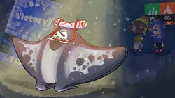  16:9 :3 animal_humanoid anthro big_man_(splatoon) bodily_fluids cephalopod cephalopod_humanoid clothing crying fish grey_body group hat headgear headwear hi_res humanoid inkling kneeling manta_ray marine marine_humanoid mimikabii mollusk mollusk_humanoid nintendo octarian octoling pupils ray_(fish) slit_pupils splatfest splatoon stingray tears trio widescreen 