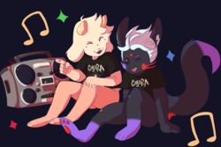  absurd_res anthro ass band_logo band_shirt bottomless bovid caprine closed_eyes clothed clothing eighth_note electronics gesture goat gojira_(band) hand_gesture hand_on_knee hand_on_leg hand_on_own_knee hand_on_own_leg hands_on_ground hi_res jukebox lagomorph leporid luciel made_in_abyss male mammal metal_(genre) music musical_note narehate one_eye_closed pawpads paws pink_pawpads pointing purple_background rabbit red_pawpads simple_background smile solo sparkles stereo the_way_of_all_flesh_(album) tote_brando unbodied wink 