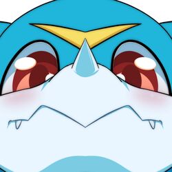  1:1 anthro bandai_namco blue_body blush close-up digimon digimon_(species) hi_res horn icon looking_at_viewer male red_eyes shoru smile solo veemon 