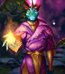  anonymous_artist anthro argonian clothed clothing fin fungus magic_user male microsoft mushroom night outside scales scalie sky solo star starry_sky the_elder_scrolls topwear turquoise_scales yellow_eyes 