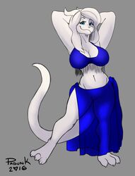  absurd_res anthro belly_dancer belly_dancer_outfit big_breasts breasts cleavage clothed clothing dragon female hands_behind_head hi_res mythological_creature mythological_scalie mythology navel padunk scalie solo tail 