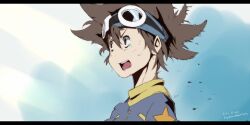  1boy bad_id bad_pixiv_id brown_eyes brown_hair digimon digimon_adventure goggles goggles_on_head hairband hajime_(hajime-ill-1st) letterboxed male_focus solo tears yagami_taichi 