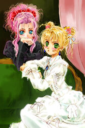  2girls aeru_(simoun) dress gothic_lolita lolita_fashion multiple_girls neviril_(simoun) nishida_asako simoun 