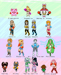  16girls animal_crossing aori_(splatoon) ashley_(warioware) boxing boxing_gloves callie_(splatoon) crossover doubutsu_no_mori female female_focus female_my_unit_(fire_emblem_if) female_only fire_emblem fire_emblem_if hotaru_(splatoon) isabelle_(animal_crossing) jigglypuff kamui_(fire_emblem) kid_icarus kid_icarus_uprising marie_(splatoon) mario_(series) metroid midna multiple_girls my_unit_(fire_emblem_if) nettopainter nintendo ocarina_of_time original_character palutena parody pixel_(artwork) pixel_art pok&amp;eacute;mon pokemon pokemon_(creature) pokemon_(game) pokemon_rgby princess_peach princess_rosalina princess_zelda punch-out!! samus_aran sheik shizue_(doubutsu_no_mori) splatoon splatoon_(series) splatoon_1 super_mario_bros. super_mario_galaxy super_smash_bros. the_legend_of_zelda the_legend_of_zelda:_ocarina_of_time the_legend_of_zelda:_twilight_princess twilight_princess villager_(animal_crossing) villager_(doubutsu_no_mori) warioware wendy_o_koopa wii_fit wii_fit_trainer 