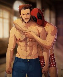  actor bulge celebrity claws deadpool deadpool_&amp;_wolverine_(2024) hairy_chest hugh_jackman human human_only in_character james_howlett light-skinned_man light_skin looking_at_viewer male male_only marvel masked muscles muscular muscular_male nerdyart pale_skin ryan_reynolds shirtless_male underwear wade_wilson wolverine_(x-men) x-men 