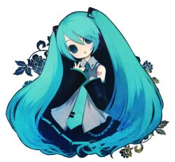  chibi floral_pattern green_hair hatsune_miku tie twintails vocaloid 