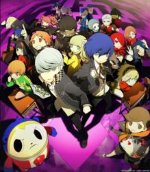  aegis aegis_(persona) amada_ken amagi_yukiko aragaki_shinjirou checkered checkered_floor chibi crossover desk elizabeth_(persona) everyone floor hanamura_yousuke iori_junpei kirijou_mitsuru koromaru kujikawa_rise kuma_(persona_4) margaret marie_(persona_4) multiple_boys multiple_girls narukami_yuu official_art persona persona_3 persona_4 persona_q rei_(persona_q) sanada_akihiko satonaka_chie shirogane_naoto short_hair tatsumi_kanji teodor very_short_hair yamagishi_fuuka yukari_takeba yuuki_makoto zen_(persona_q) 