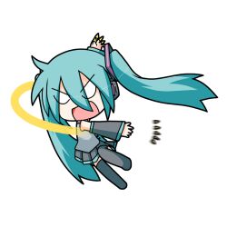  aqua_hair bugles_(food) bugles_on_fingers chibi chibi_miku claws commentary_request detached_sleeves female food_on_hand hatsune_miku headphones long_hair minami_(colorful_palette) skirt solo twintails vocaloid 