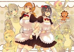  13girls ^_^ alternate_hairstyle apron apu arrancar black_hair bleach blue_eyes blush blush_stickers braid breasts cleavage closed_eyes front_braid front_ponytail frown glasses green_hair hair_bun hair_ornament happy headdress hinamori_momo inoue_orihime ise_nanao kon kotetsu_isane kuchiki_rukia kurotsuchi_nemu kusajishi_yachiru long_hair looking_at_viewer maid maid_apron matsumoto_rangiku multiple_girls neliel_tu_oderschvank nelliel_tu_odelschwanck open_mouth orange_eyes orange_hair pink_hair sarugaki_hiyori shihouin_yoruichi short_hair short_twintails single_braid smile sui-feng thighhighs twintails unohana_retsu waitress wavy_mouth wink yadoumaru_lisa 