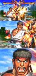  capcom comedy kazuya_mishima mishima_kazuya punch punching ryu ryuu_(street_fighter) street_fighter street_fighter_x_tekken what 