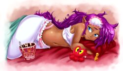  no_bra pajama pantsu pointy_ears shantae shantae_(character) sheets tagme 