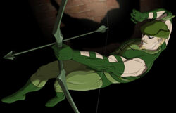  archer arrow blonde_hair bow_(weapon) dc_comics domino_mask gb_(doubleleaf) green_arrow green_arrow_(series) green_legwear green_shoes hat male male_focus marksman mask oliver_queen shoes solo weapon 