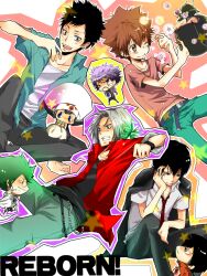  6+boys arcobaleno artist_request black_hair brown_hair chrome_dokuro female fon_(reborn) grey_hair hibari_kyouya katekyo_hitman_reborn! luce_(reborn) mammon_(reborn) multiple_boys necktie sawada_tsunayoshi school_uniform skull_(reborn) verde_(reborn) yamamoto_takeshi 