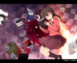  blood book braids brown_hair long_hair madotsuki male monoe monoko sekomumasada_sensei skirt yume_nikki 