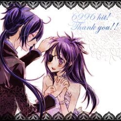  artist_request blush chrome_dokuro closed_eyes dress eyepatch female formal katekyo_hitman_reborn! long_hair purple_eyes purple_hair rokudou_mukuro suit tears 