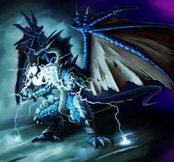  bad_id bad_pixiv_id dragon glowing glowing_eyes horns lightning magic nack_(pixiv_374763) no_humans original photoshop_(medium) torn_wings wings 