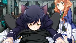  1boy 2girls baldr_sky baldr_sky_zero edward_(baldr_sky_zero) game_cg maltha marelle multiple_girls school_uniform 