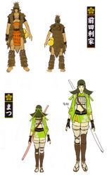  1boy absurdres armor concept_art female fur gourd headband highres jewelry maeda_toshiie_(sengoku_basara) matsu_(sengoku_basara) necklace ootachi pencil_skirt photoshop_(medium) ponytail sandals scar sengoku_basara skirt sword thighhighs tsuchibayashi_makoto weapon 