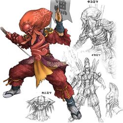  1boy alternate_costume amputee artist_request banner concept_art flag japanese_clothes male_focus mask official_art prosthesis sketch soulcalibur soulcalibur_iii sword tabi weapon white_background yoshimitsu_(namco) 