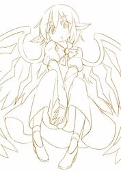  animal_ears ass bird_ears bird_wings dress female fingernails full_body hair_between_eyes juliet_sleeves kokutei_n line_art long_fingernails long_sleeves monochrome mystia_lorelei no_headwear open_mouth panties puffy_sleeves shoes short_hair simple_background solo touhou underwear white_background wings 