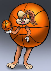  anthro ball basketball basketball_costume clothing costume female holding_ball holding_object lagomorph leporid lola_bunny looney_tunes mammal rabbit simple_background smile solo standing vixdojofox warner_brothers 