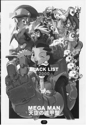  denise_marmalade doujinshi hiura_r mega_man mega_man_legends monochrome open_mouth panties peace_sign robot roll_caskett servbot skull skull_earrings tron_bonne wink 