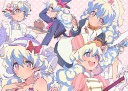  +_+ alternate_costume apron bonnet boota bow clipboard dress gloves hat linaria_(ookinahitomi) long_hair maid multicolored_hair multiple_persona nia_teppelin nurse nurse_cap puffy_sleeves shako_cap short_hair smile sun_hat tengen_toppa_gurren_lagann two-tone_hair uniform 