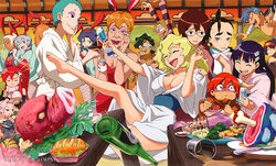  6+boys 6+girls attenborough_cortitch ayanami_rei bad_link blush breasts cleavage closed_eyes darry_adai eating food freckles gimmy_adai kamina_(ttgl) katsuragi_misato kinon_bachika kiyal_bachika kiyoh_bachika lal&#039;c_mellk_mal large_breasts leeron_littner long_legs multiple_boys multiple_girls neon_genesis_evangelion official_art photoshop_(medium) rossiu_adai scan shinagawa_hiroki simon_(ttgl) souryuu_asuka_langley tengen_toppa_gurren_lagann top_wo_nerae_2! yoko_littner zoushi_kanai 