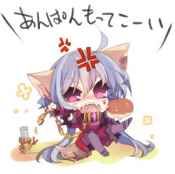  ahoge anger_vein angry animal_ears bad_id bad_pixiv_id broken broken_chain chained chains chibi collar female purple_eyes purple_hair r0c senki_zesshou_symphogear sitting solo yukine_chris 