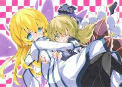  2girls blonde_hair blue_eyes colette_brunel collet_brunel doll dress elise_lutus elize_lutus green_eyes green_hair long_hair milkpanda multiple_girls open_mouth tales_of_(series) tales_of_symphonia tales_of_xillia teepo_(tales) tippo wings 