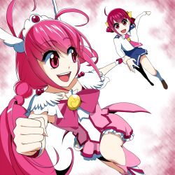  bad_id bad_pixiv_id bow cure_happy dual_persona female hairband hoshizora_miyuki magical_girl mattari_yufi nanairogaoka_middle_school_uniform necktie open_mouth pink_bow pink_eyes pink_hair pink_necktie pink_skirt pink_theme precure school_uniform skirt smile smile_precure twintails 