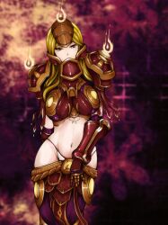  armor blonde_hair breasts brown_eyes commentary_request deepwhite female human_(warcraft) large_breasts long_hair midriff navel paladin_(warcraft) panties player_character_(wow) solo underwear warcraft white_panties world_of_warcraft 