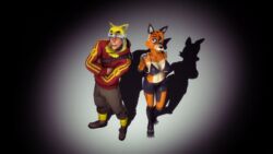  16:9 3d_(artwork) 4_toes absurd_res animatronic anthro blue_eyes bottomwear canid canine clothed clothing crossed_arms digital_media_(artwork) duo fan_character feet female five_nights_at_freddy&#039;s footwear fox foxy_(fnaf) foxy_(psychojohn2) fully_clothed gold97fox hair hands_behind_back hi_res high-angle_view hoodie human looking_at_viewer machine male mammal orange_body orange_hair pants robot scottgames scout_(team_fortress_2) shoes source_filmmaker_(artwork) spotlight standing team_fortress_2 toes topwear valve widescreen 