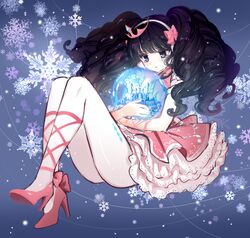  :o bad_id bad_pixiv_id black_hair blue_eyes blush boo_1 bow castle dress drill_hair female frilled_dress frills full_body gaaruru_(pripara) hairbow headphones high_heels holding long_hair open_mouth pantyhose pink_bow pink_dress pretty_series pripara snow snow_globe solo strappy_heels teardrop tears tiara twintails 