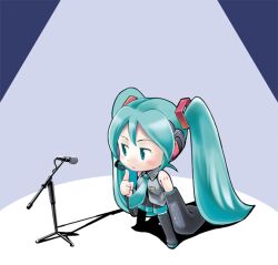  blush chibi commentary_request female hatsune_miku kubocha long_hair microphone necktie photoshop_(medium) sleeves_past_wrists solo twintails very_long_hair vocaloid 