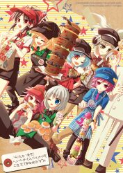  1boy 6+girls bag baskin-robbins bat_(animal) blonde_hair blue_eyes blush braid brand_name_imitation brown_eyes brown_hair burger burger_king closed_eyes coffee colonel_sanders commentary_request contemporary doughnut earmuffs eating employee_uniform fast_food fast_food_uniform food hair_ribbon hairband hakurei_reimu hat headphones heart ice_cream kfc kirisame_marisa komeiji_satori konpaku_youmu long_hair lotteria mcdonald&#039;s morichika_rinnosuke multiple_girls oerba_yun_fang one_eye_closed open_mouth pants pantyhose parody pink_eyes pink_hair red_eyes remilia_scarlet ribbon saigyouji_yuyuko short_hair skirt smile starbucks subway_(company) sword togima too_many too_many_scoops touhou toyosatomimi_no_miko translated uniform visor_cap weapon yellow_eyes 