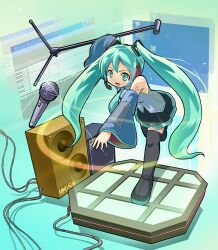  commentary_request detached_sleeves female green_eyes green_hair hatsune_miku kubocha long_hair microphone necktie open_mouth photoshop_(medium) skirt solo tears thighhighs twintails very_long_hair vocaloid 